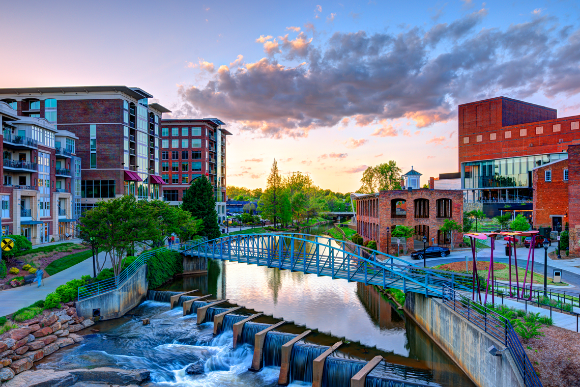 Image from above of downtown Greenville, SC