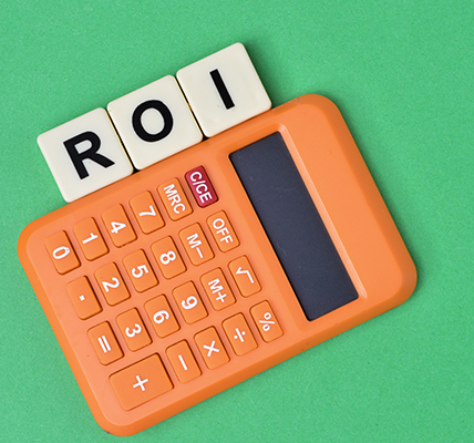 Scrabble letters with text ROI stands for Return On Investment.